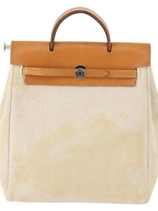 HERMES Herbag Ad PM Backpack Canvas Leather 2way Beige Silver Auth 172481 main image 15